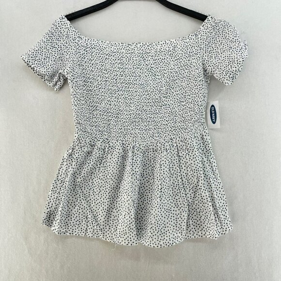 Old Navy Blouse Women's XS White Black Smocked Polka Dot Off the Shoulder Peplum - Picture 1 of 10